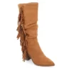 Journee Collection Womens Hartly Fringed Extra Wide Calf Dress Boot - Tan -Fashion Feet Shop US 01 303185 00